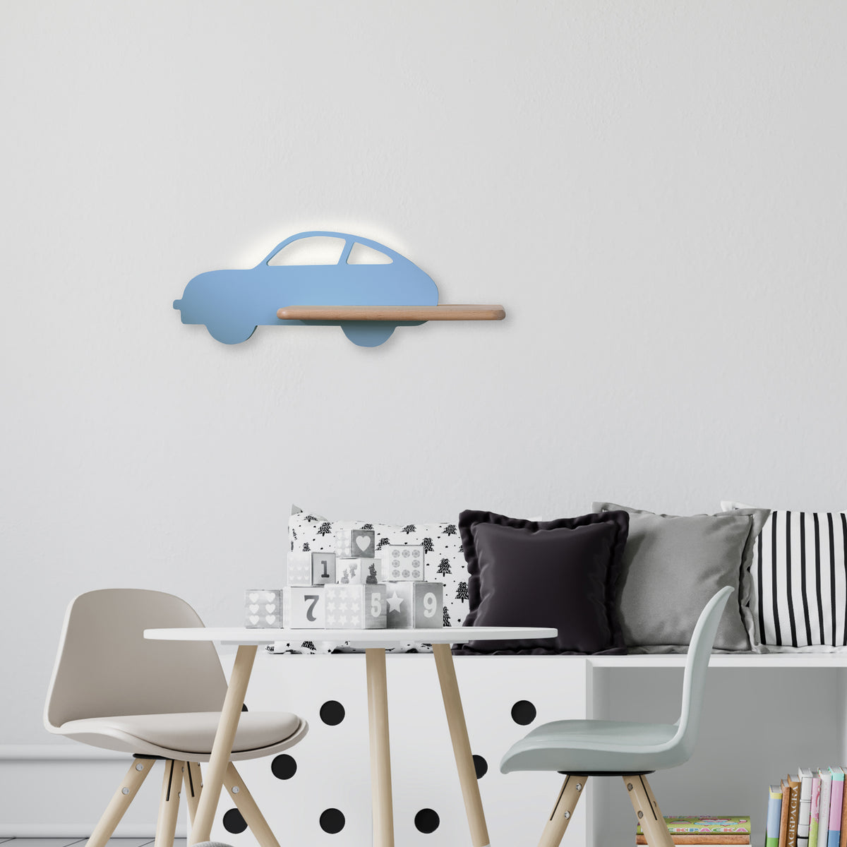 Applique murale LED Car pour chambre d'enfant bleue, bois (réf. 21-85085)