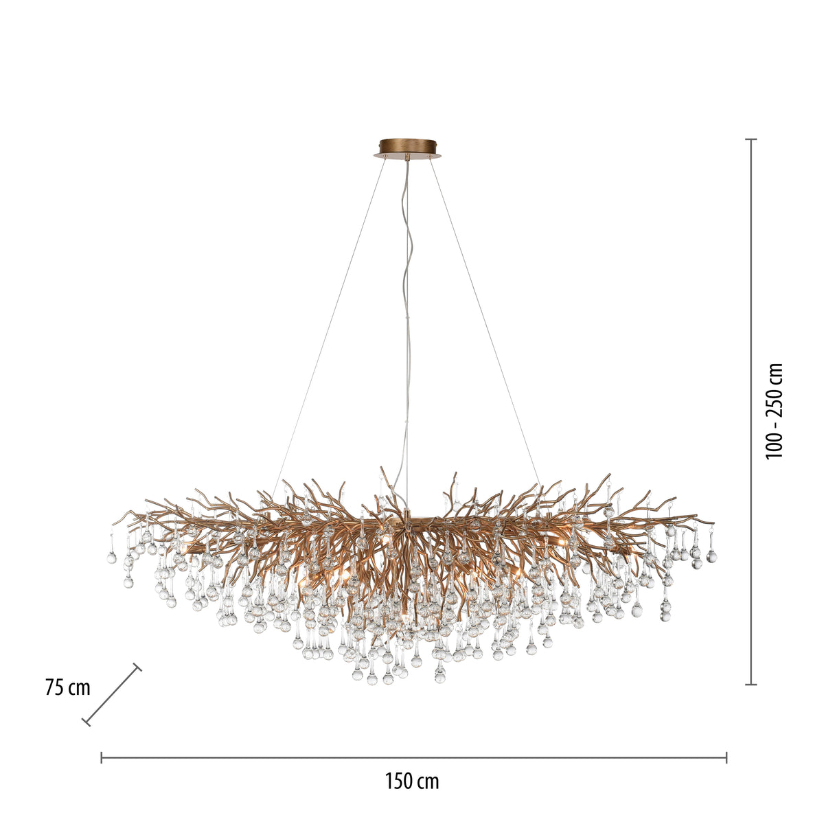 Suspension Icicle 15 lumières laiton vieilli, verre