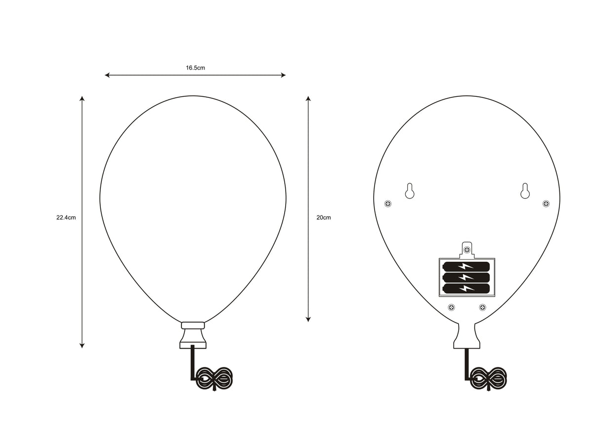 Dessin technique détaillant le dos, les fixations et le compartiment à piles
