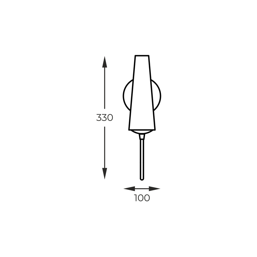 Schéma coté de l'applique indiquant une hauteur de 330 mm et largeur 100 mm.