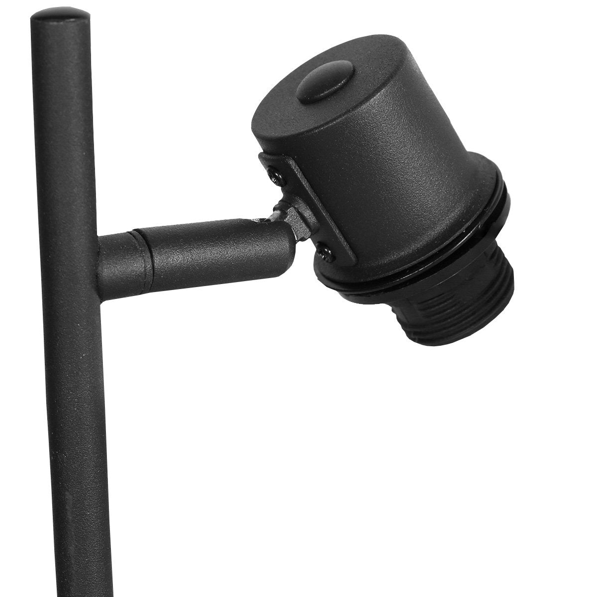 Détail en gros plan de la rotule et du projecteur cylindrique noir mat
