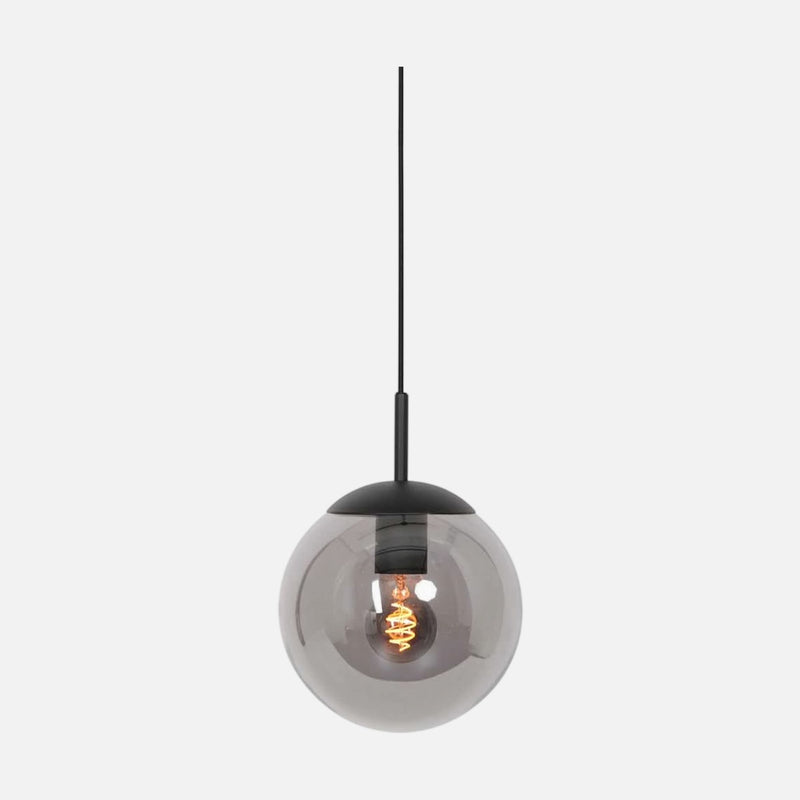 Suspension globe noir en verre fumé Ø 12 cm, hauteur réglable, entrée et bar | Bollique