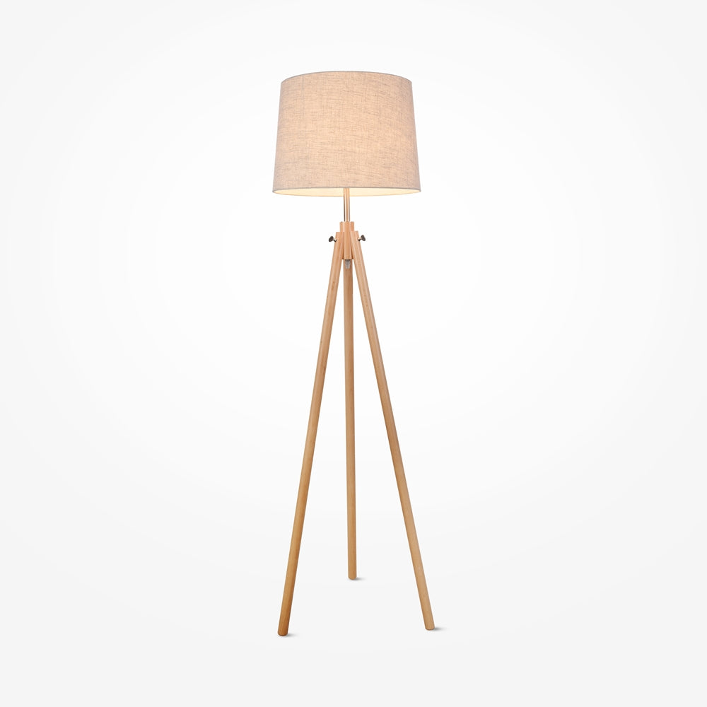 Variante bois clair avec abat-jour beige en lin, pieds fins et vis apparentes