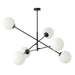 Suspension Linear 6 lumières noire, verre opale