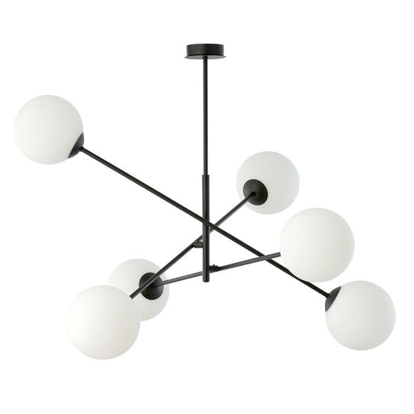 Suspension Linear 6 lumières noire, verre opale