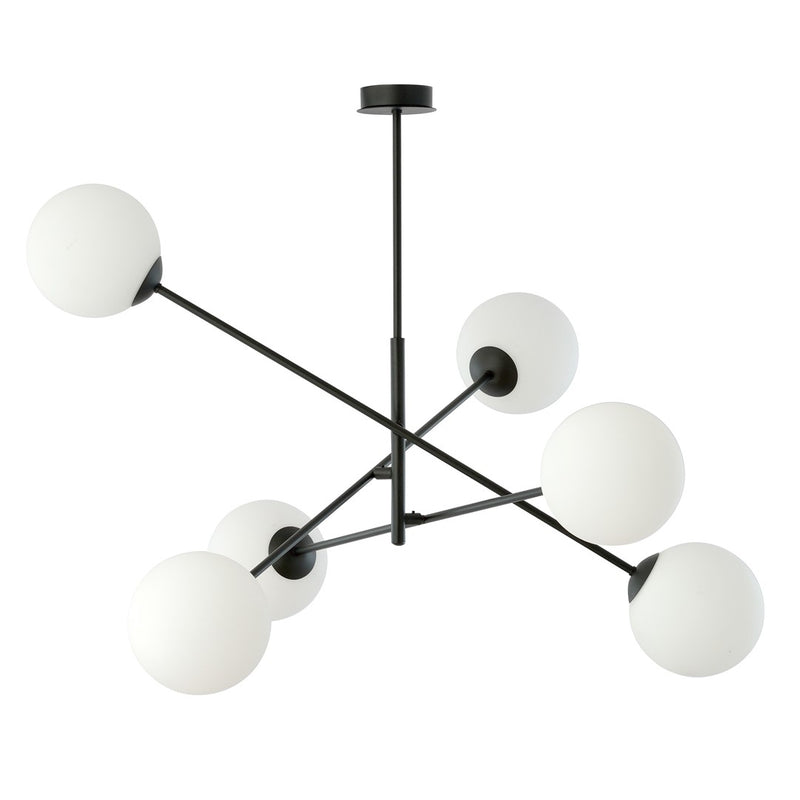 Suspension Linear 6 lumières noire, verre opale
