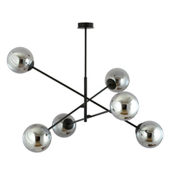Suspension Linear 6 lumières noire, verre graphite