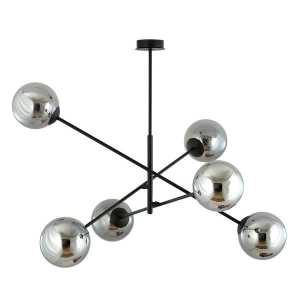 Suspension Linear 6 lumières noire, verre graphite