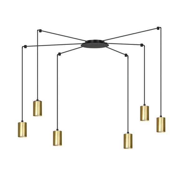 Suspension Traker 6 lumières noire et dorée