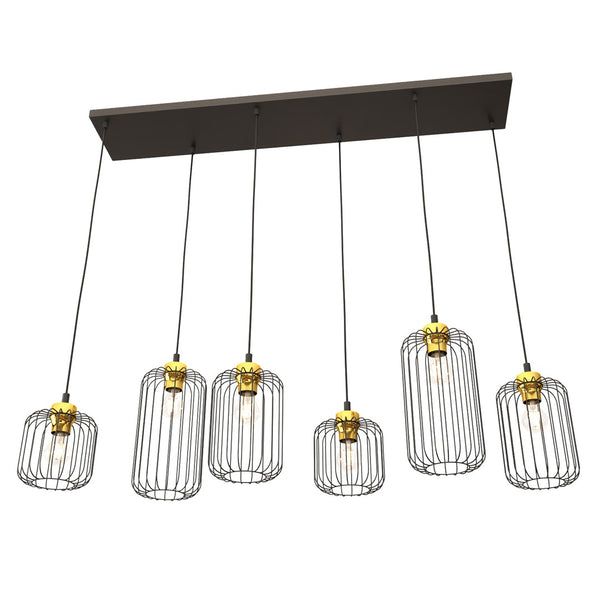 Suspension Vander 6 lumières noire et dorée