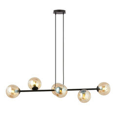 Rossi 6-flammige Pendelleuchte schwarz, bernsteinfarbenes Glas