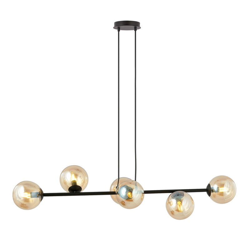 Rossi 6-flammige Pendelleuchte schwarz, bernsteinfarbenes Glas