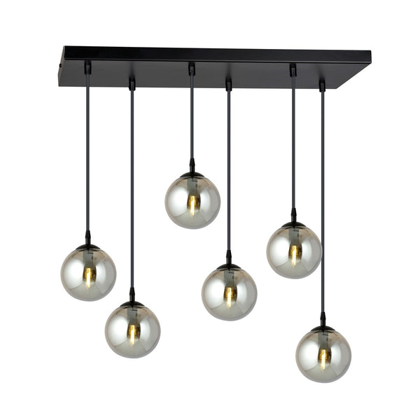 Cosmo Hängeleuchte, 6-flammig, schwarz, Graphitglas