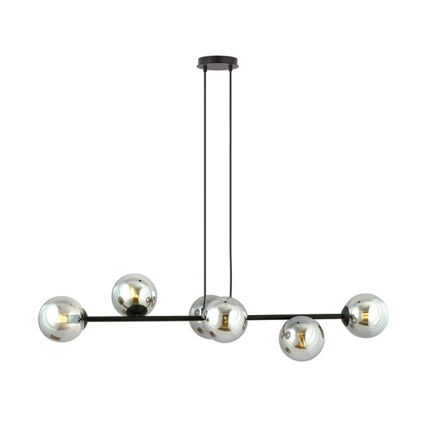 Rossi 6-flammige Pendelleuchte schwarz, Graphitglas