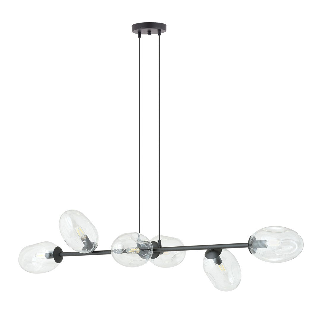 Vue rapprochée du luminaire montrant la barre horizontale et les détails de fixation des verres