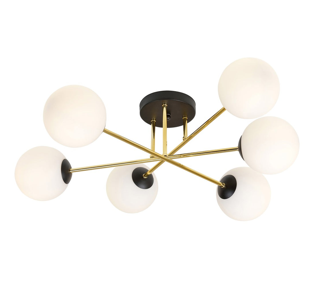 Plafonnier Magnum 6 lumières noir, verre opale