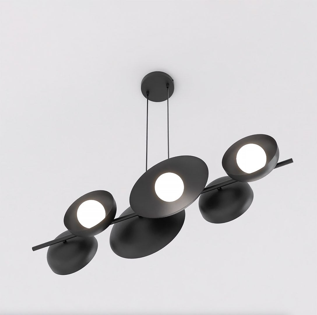 Vue en plongée du luminaire montrant l'inclinaison des coupelles et des diffuseurs