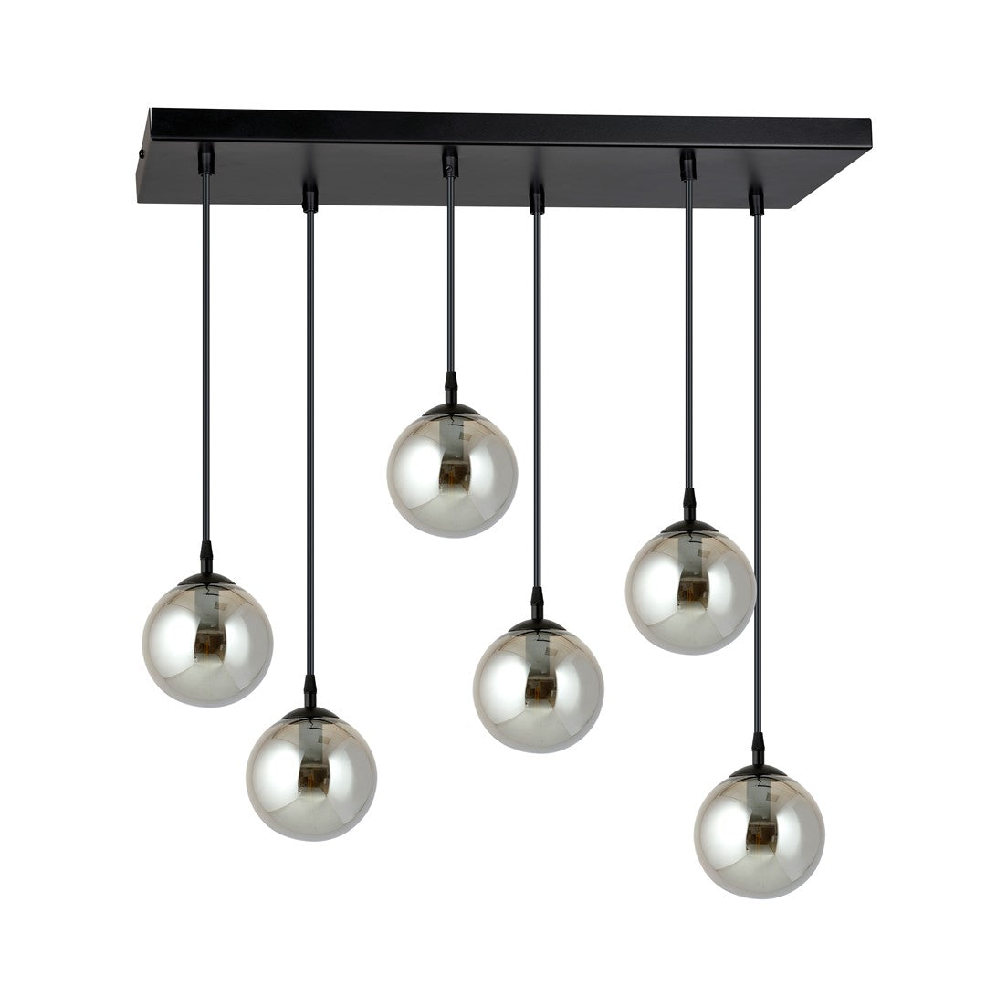 Cosmo Hängeleuchte, 6-flammig, schwarz, Graphitglas