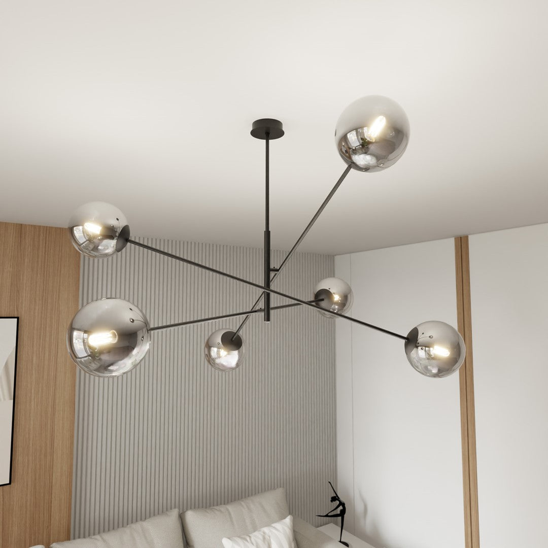 Suspension Linear 6 lumières noire, verre graphite