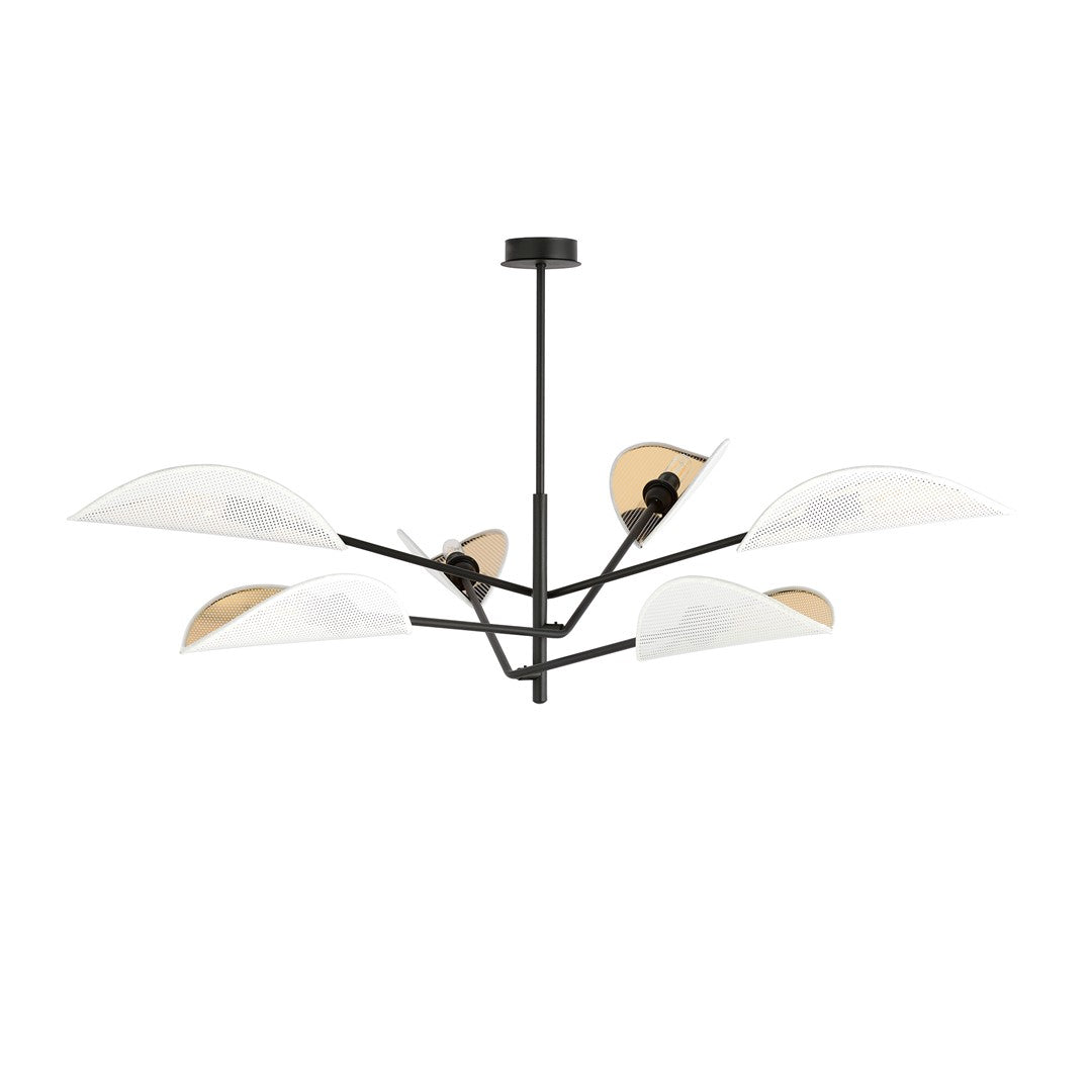 Second angle du luminaire suspendu montrant les six bras et coupelles orientables