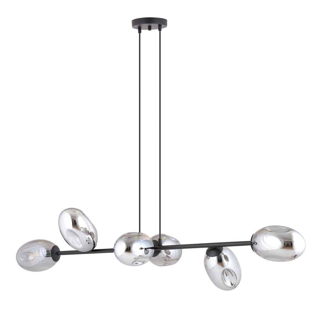 Vue rapprochée du luminaire détaillant les diffuseurs ovales et la barre noire
