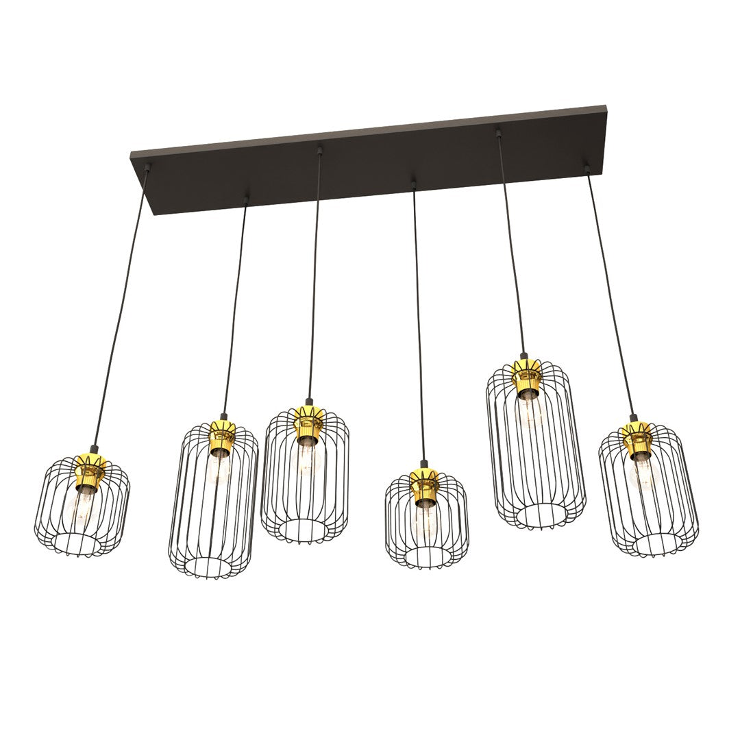 Suspension Vander 6 lumières noire et dorée