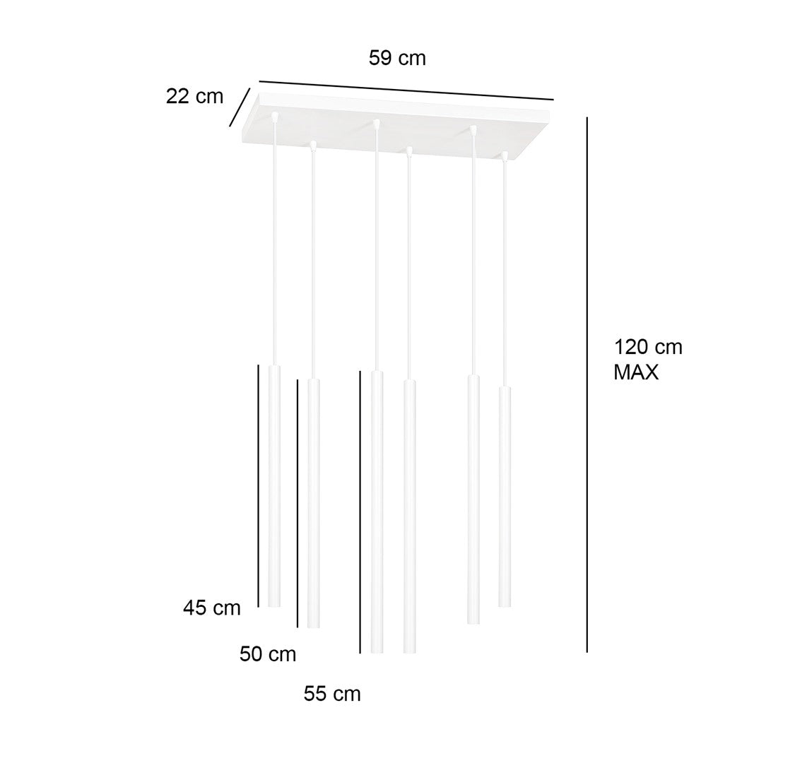 Schéma de dimensions du luminaire suspendu avec cotes en centimètres.