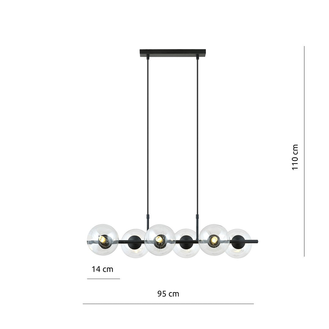 Schéma coté : 95 cm de large, 14 cm de haut et 110 cm de chute