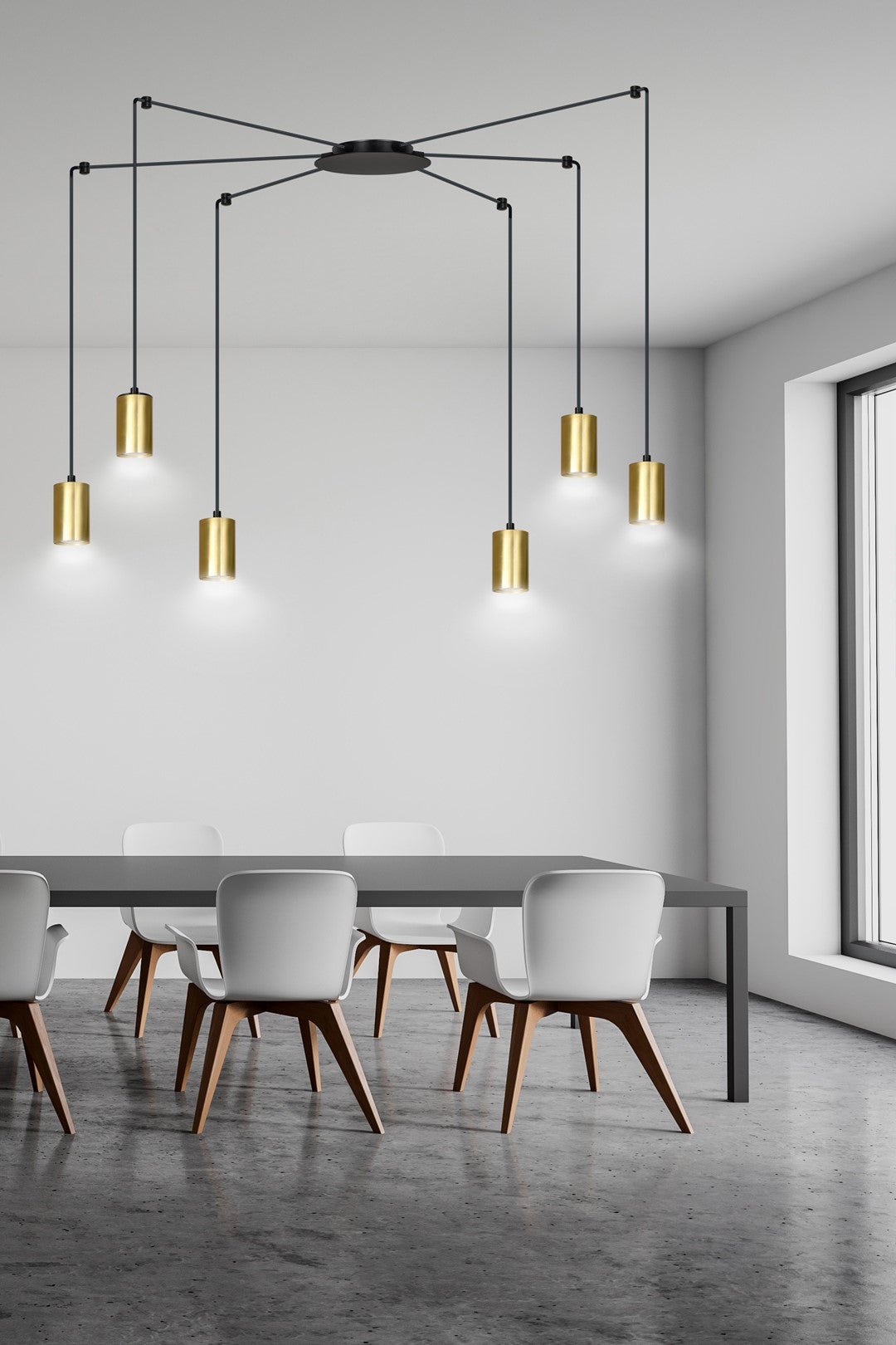 Mise en ambiance au-dessus d'une table de salle à manger moderne