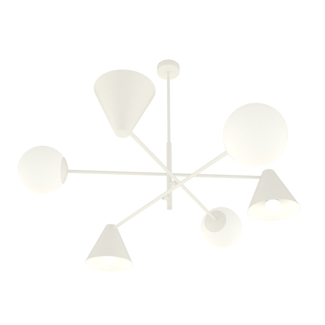 Second angle du lustre blanc sur fond blanc, bras croisés et diffuseurs opalins
