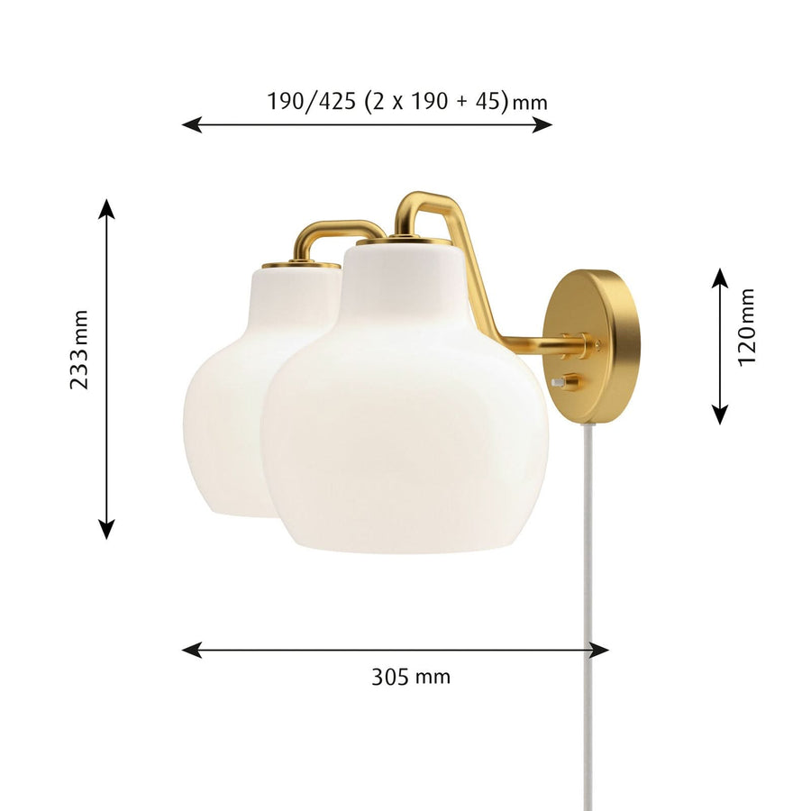 Applique murale VL Ring Crown en laiton, blanc, 2 lumières, hauteur 23,3 cm