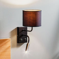 Applique murale Soho en tissu, noir et doré, 2 lumières, hauteur 38 cm, largeur 18 cm