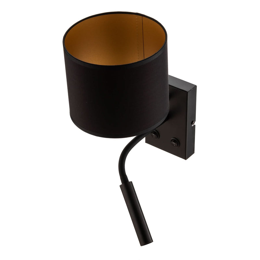 Applique murale Soho en tissu, noir et doré, 2 lumières, hauteur 38 cm, largeur 18 cm