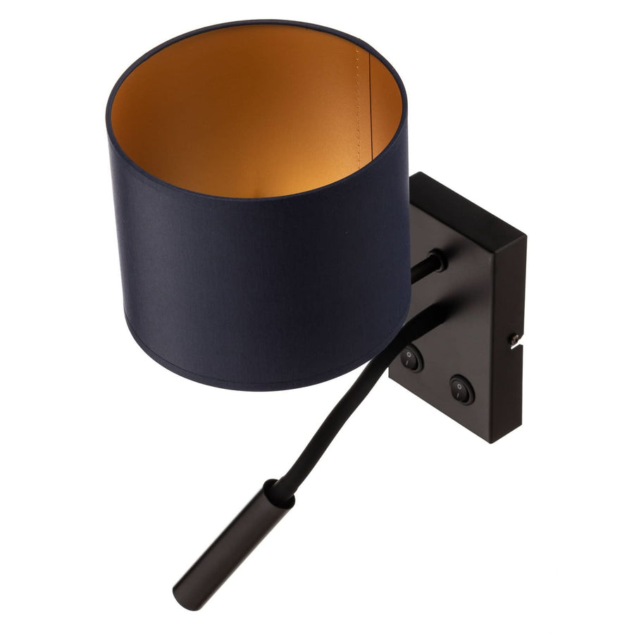 Applique murale Soho en tissu, bleu foncé et noir, 2 lumières, hauteur 38 cm