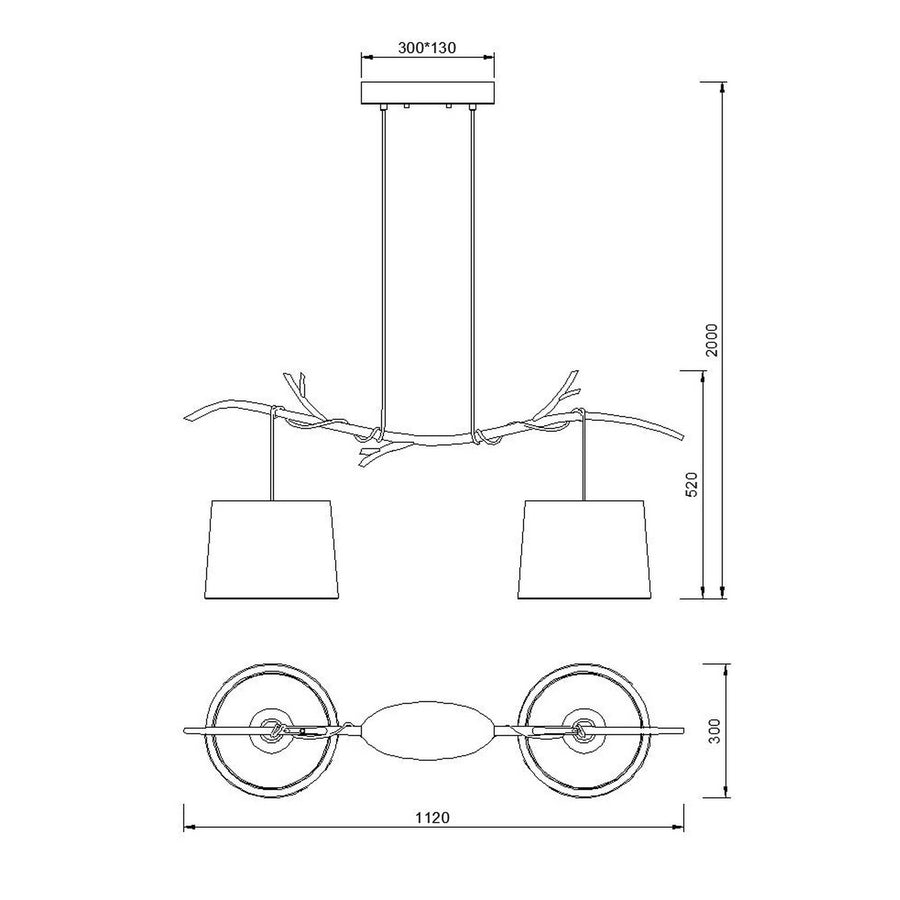 Suspension Sabina 2 lumières effet bois, tissu