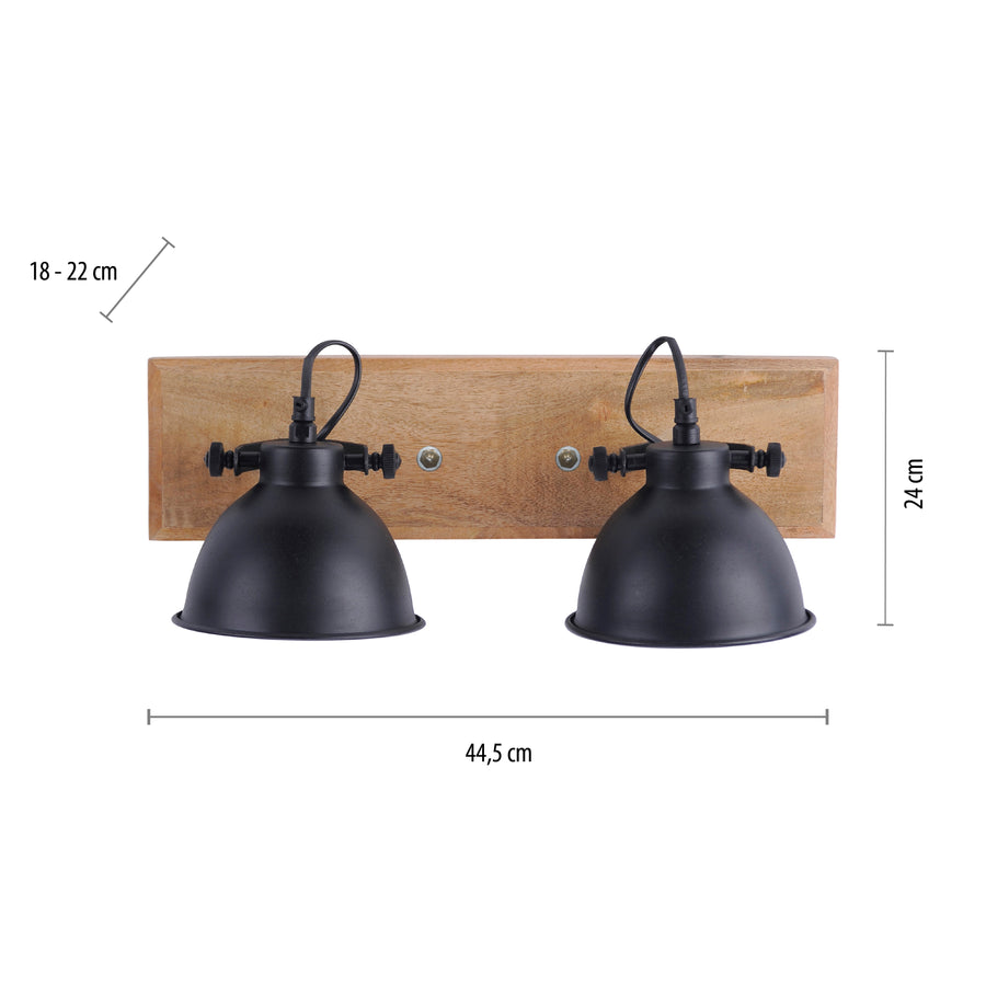 Plafonnier Samia 2 lumières noir et bois