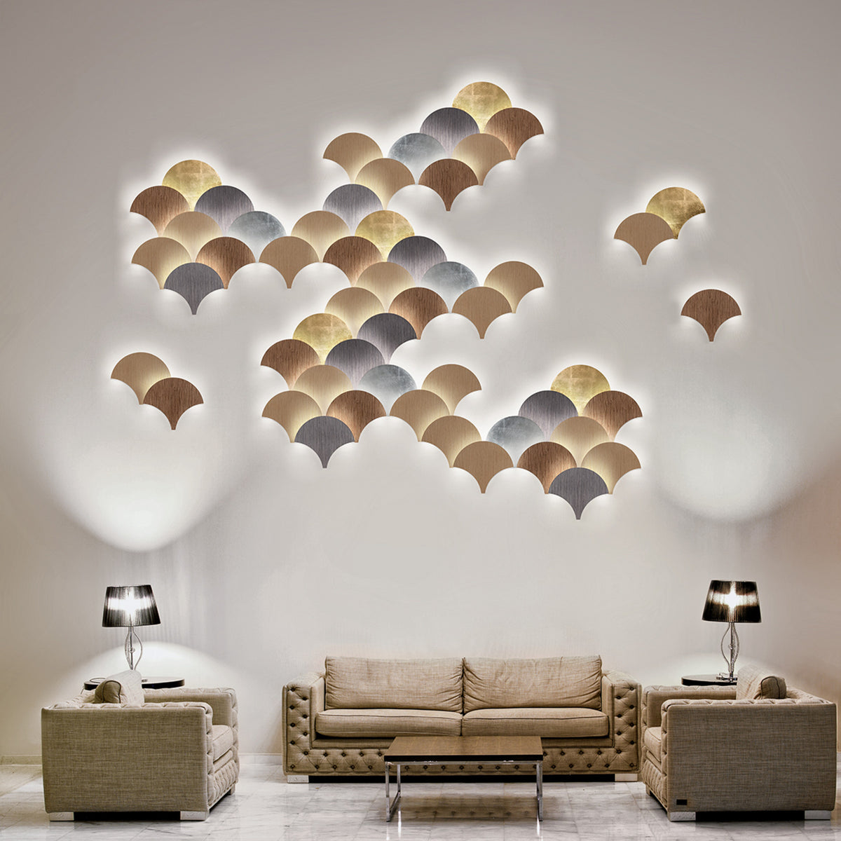Applique murale LED Palm en métal, gris, hauteur 34 cm