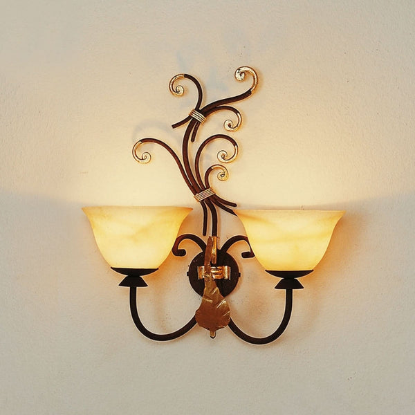 Applique murale Florence en verre, rouille et or, 2 lumières, hauteur 43 cm