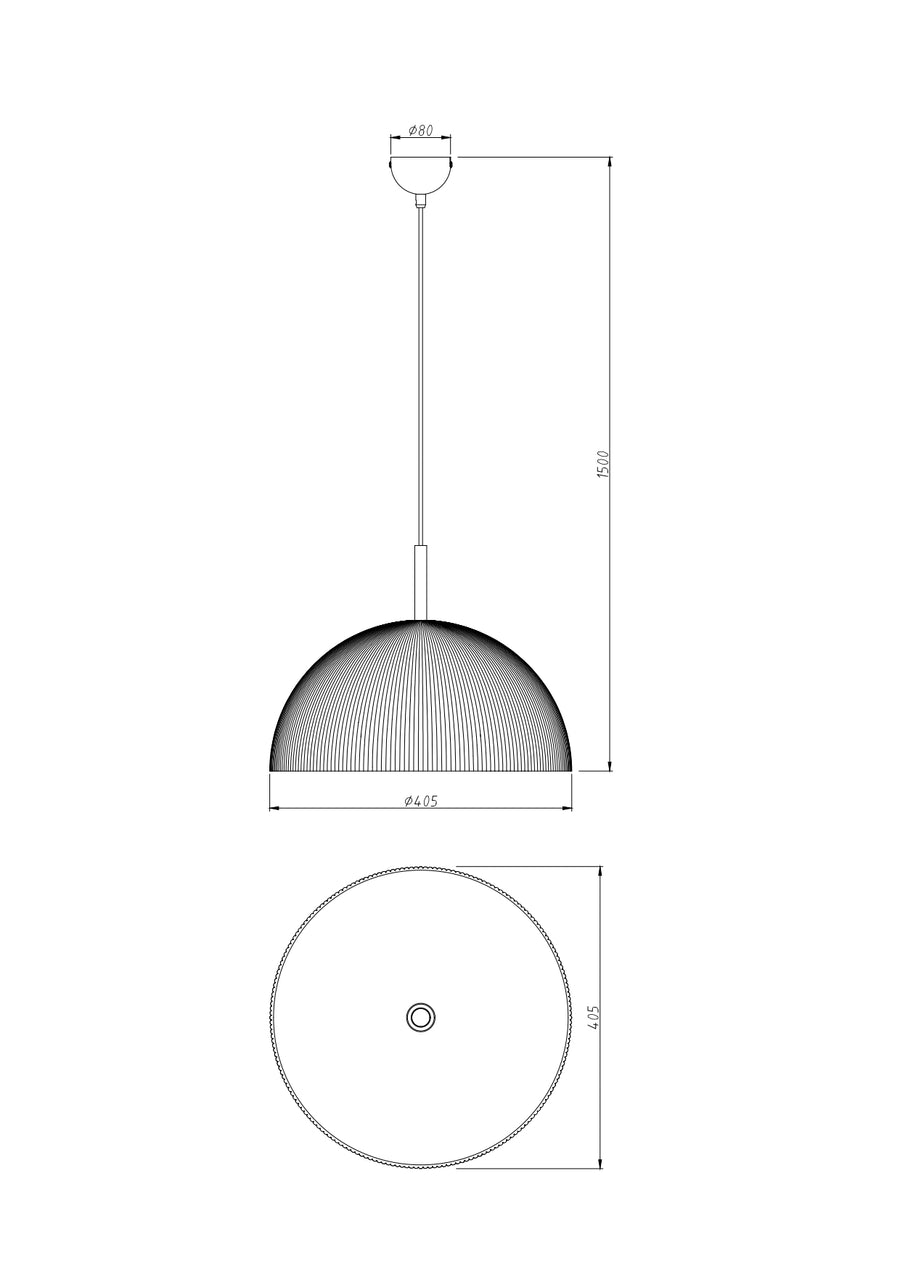 Schéma coté du luminaire avec hauteur totale 1500 mm et diamètre 405 mm