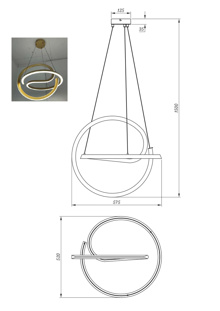 Suspension Velenne dorée, L 52 cm