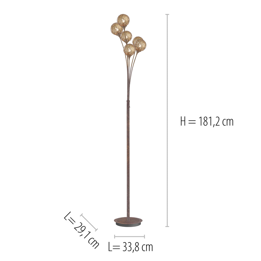 Schéma de dimensions du lampadaire avec hauteur et largeur indiquées en centimètres.