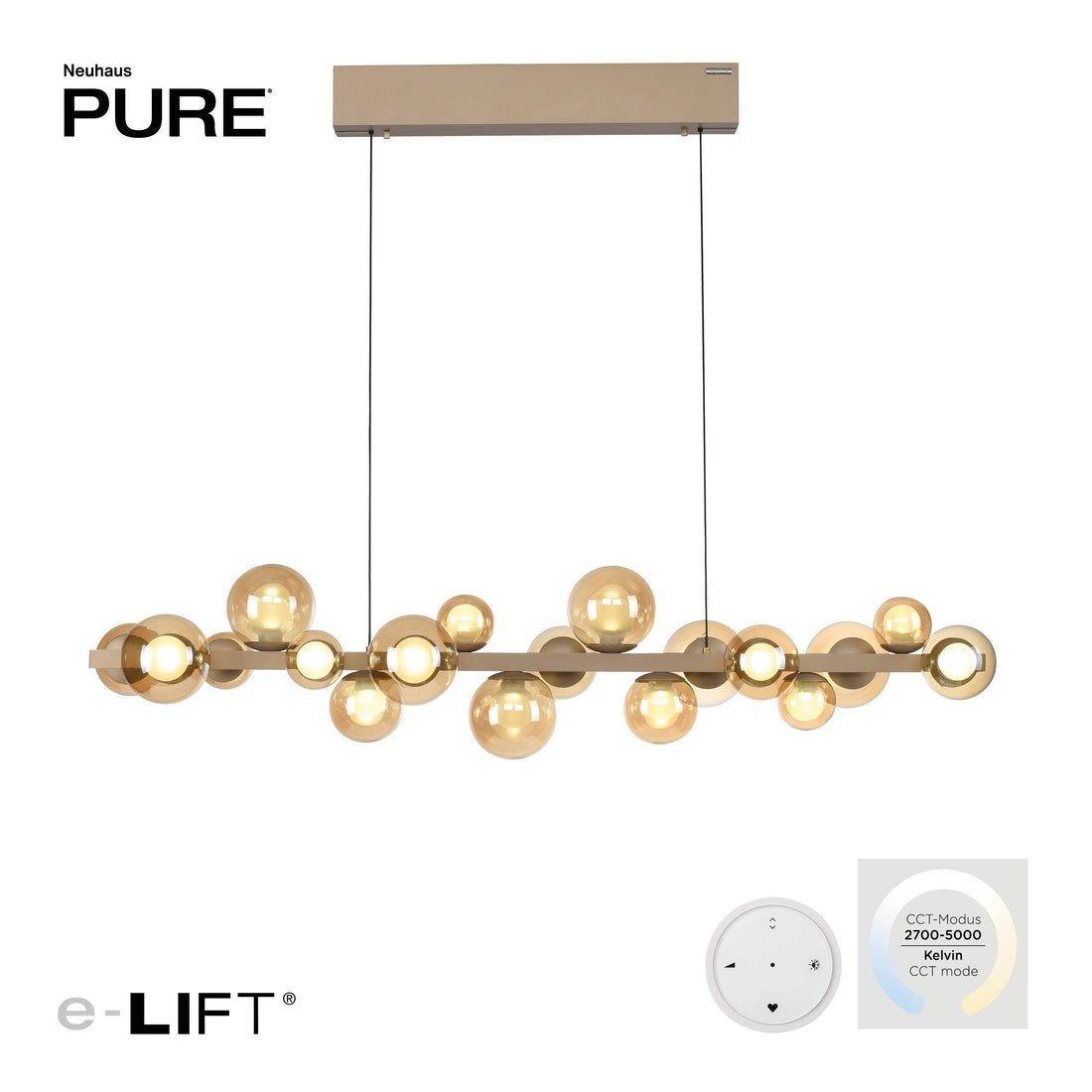 Suspension Pure E-Popup dorée, verre