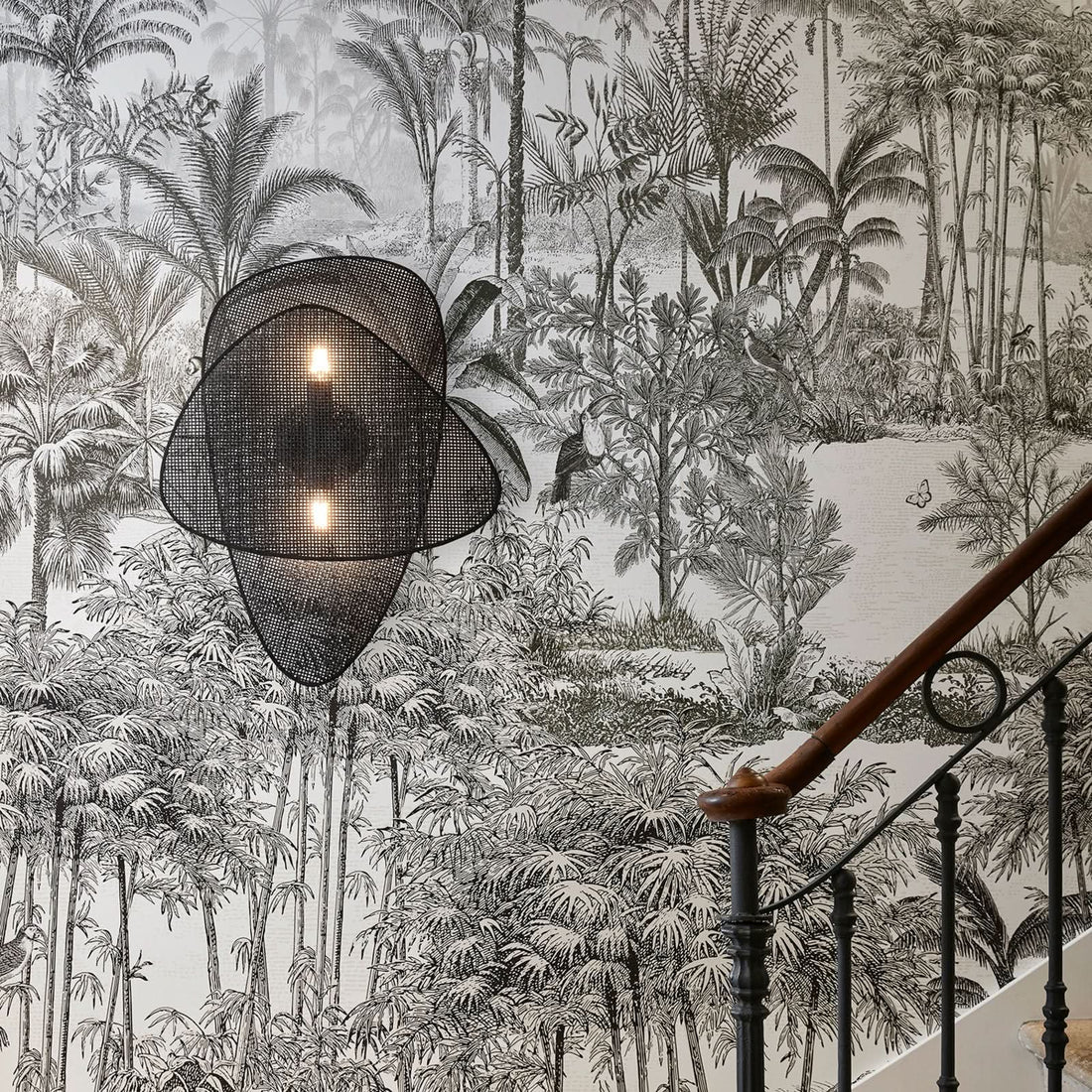 Applique murale Screen en rotin, noir, 2 lumières, hauteur 77 cm