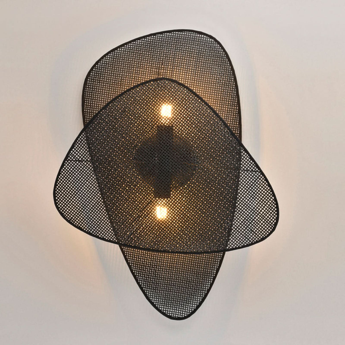 Applique murale Screen en rotin, noir, 2 lumières, hauteur 77 cm