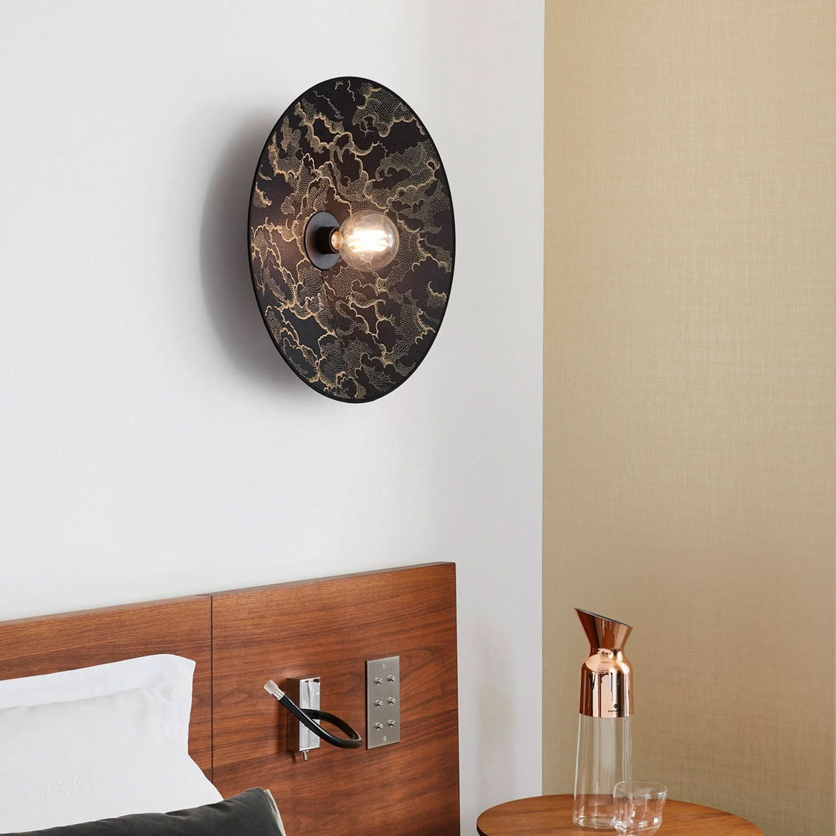 Applique murale Gatsby en tissu, noir, Ø 50 cm