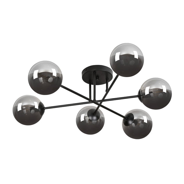 Hängeleuchte Brendi, 6-flammig, Schwarz, graphitfarbenes Glas