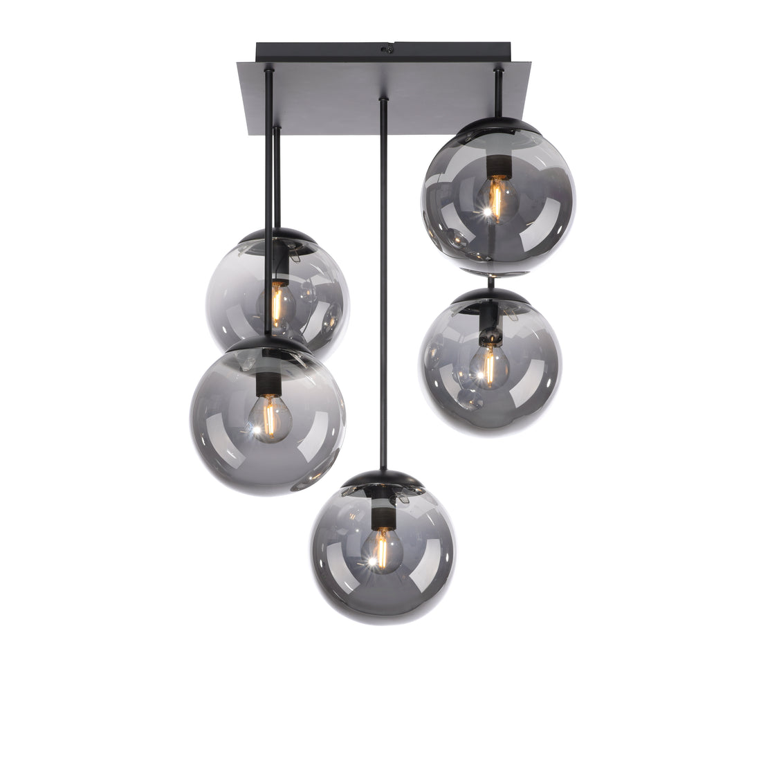 Plafonnier Big Widow 5 lumières noir, verre