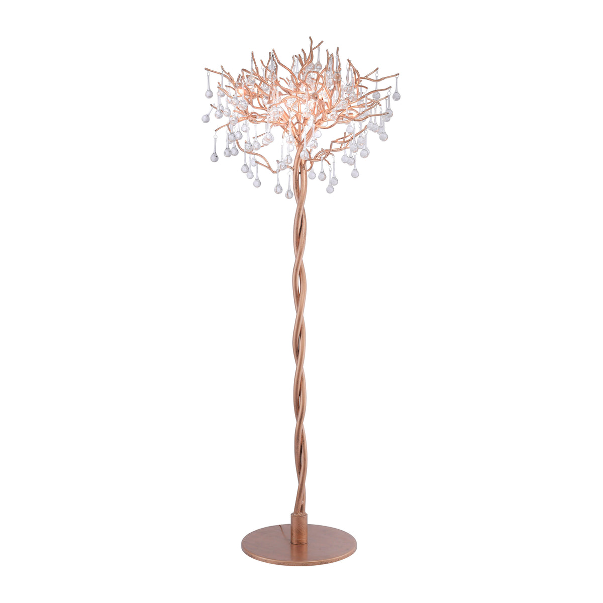 Vue de face sur fond blanc du luminaire entier avec sa base ronde