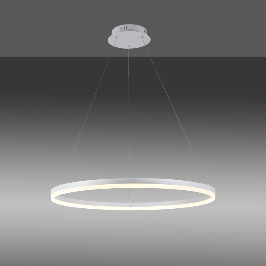 Vue de face de la suspension anneau blanc sur fond dégradé gris.