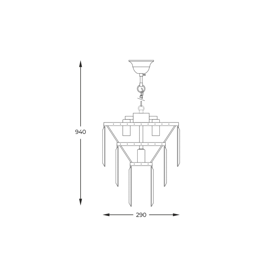 Schéma technique côté du luminaire, hauteur 940 mm et diamètre 290 mm.